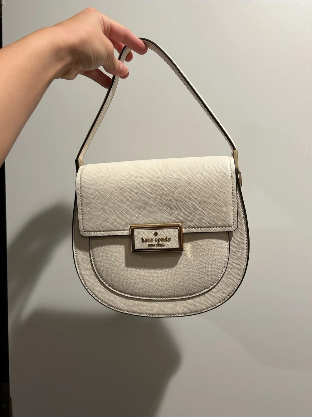 kate spade Cream Crossbody Saddle Shoulder Bag with Gold Hardware